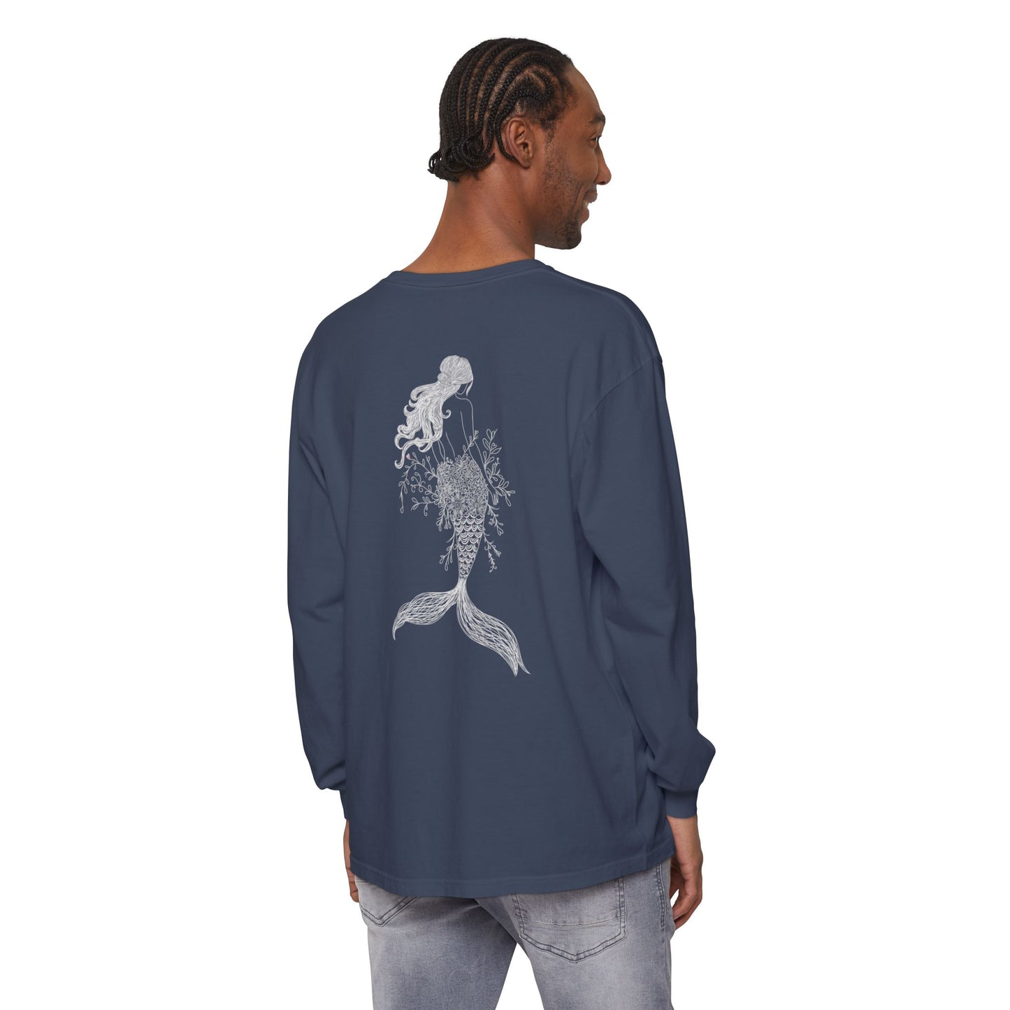 Mermaid Camdyn Long Sleeve Tee — Ocean Graphic Garment-Dyed Shirt