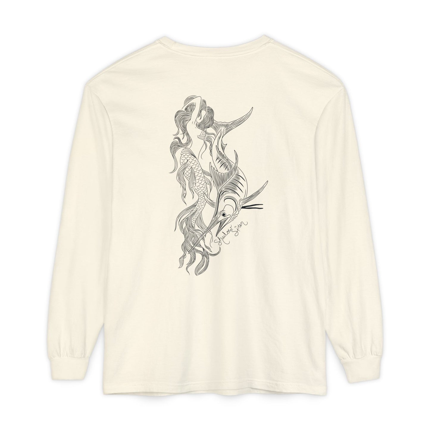 Symbiosis Mermaid & Marlin Long Sleeve Tee — "Endless Ocean" Garment-Dyed Shirt