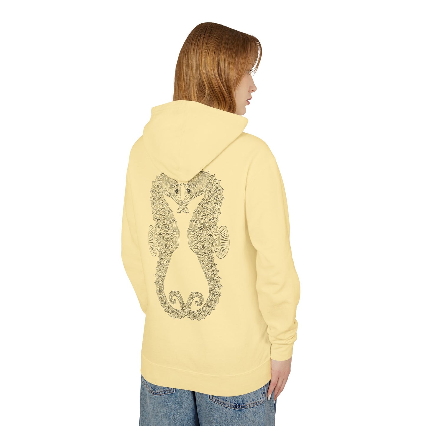 Seaside Seahorse Hoodie — Intricate Nautical Graphic Lightweight Hoodie
