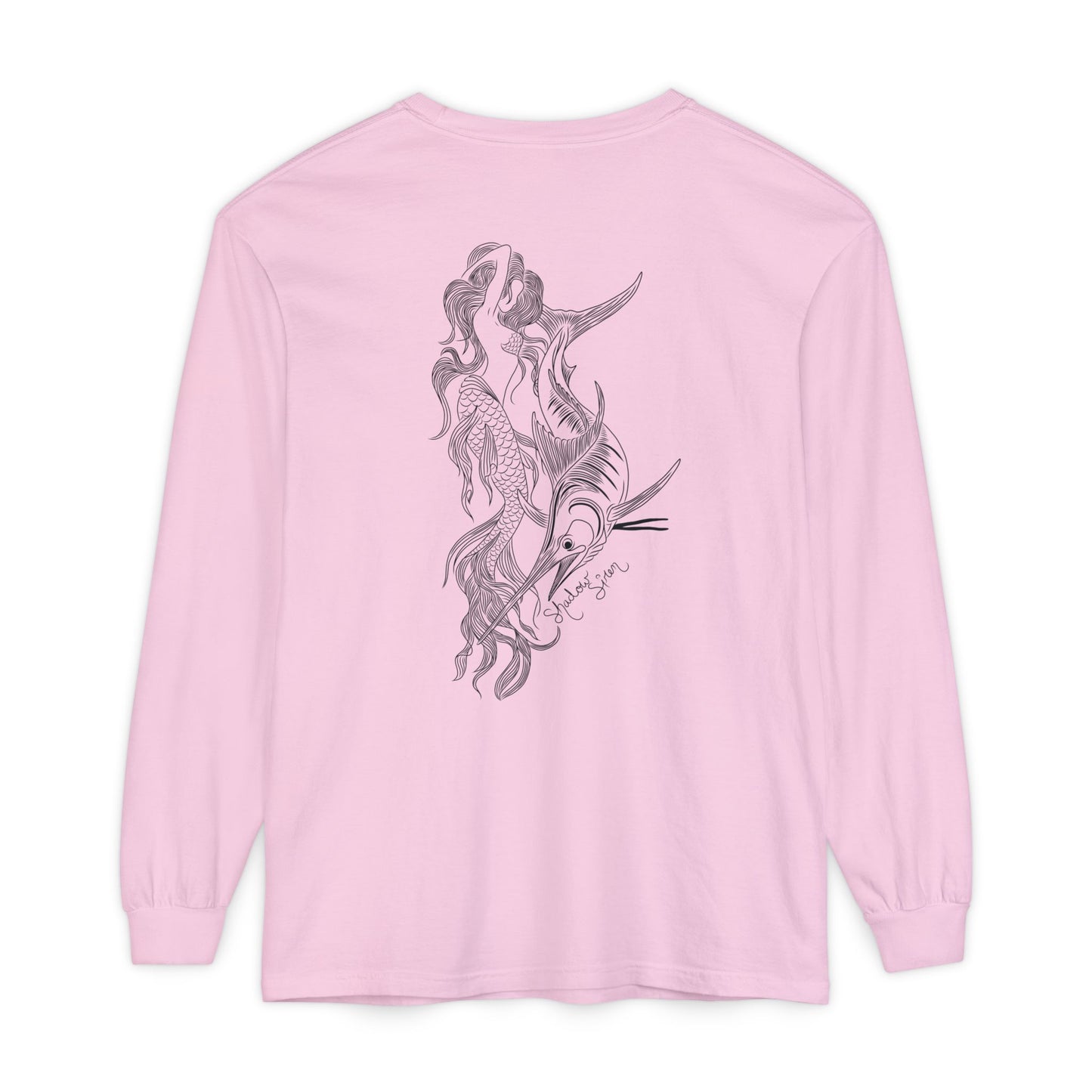 Symbiosis Mermaid & Marlin Long Sleeve Tee — "Endless Ocean" Garment-Dyed Shirt