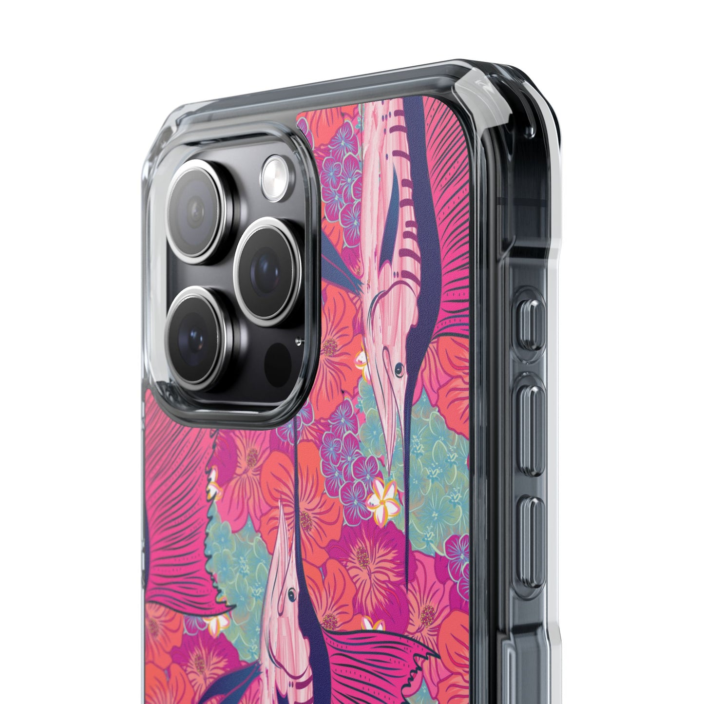 Watercolor pink sailfish over hibiscus Magnetic Clear Impact Cases