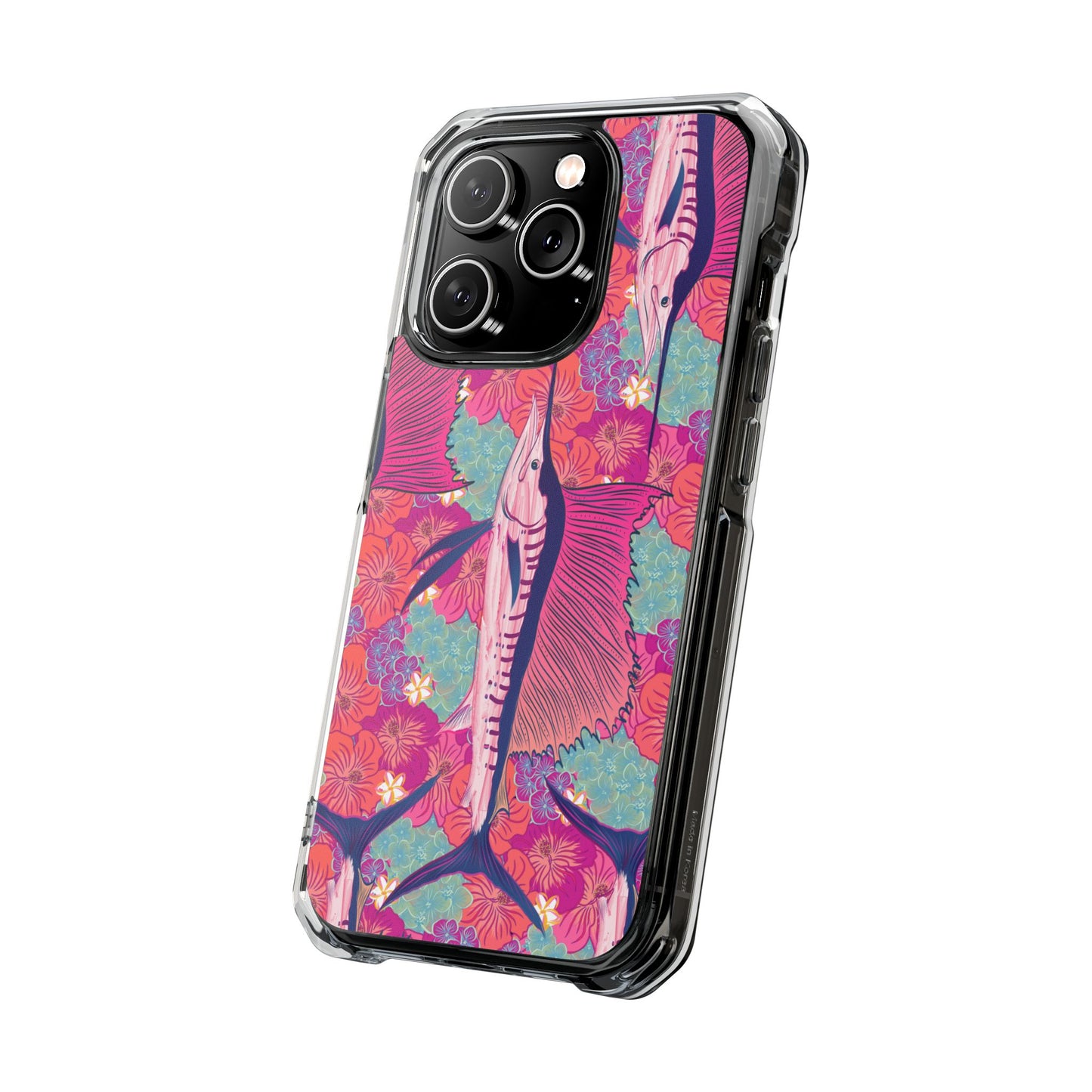 Watercolor pink sailfish over hibiscus Magnetic Clear Impact Cases