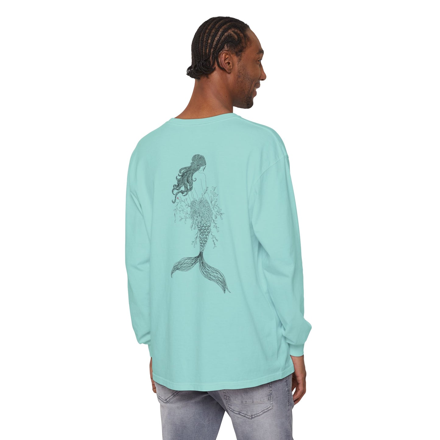 Mermaid Camdyn Long Sleeve Tee — Ocean Graphic Garment-Dyed Shirt