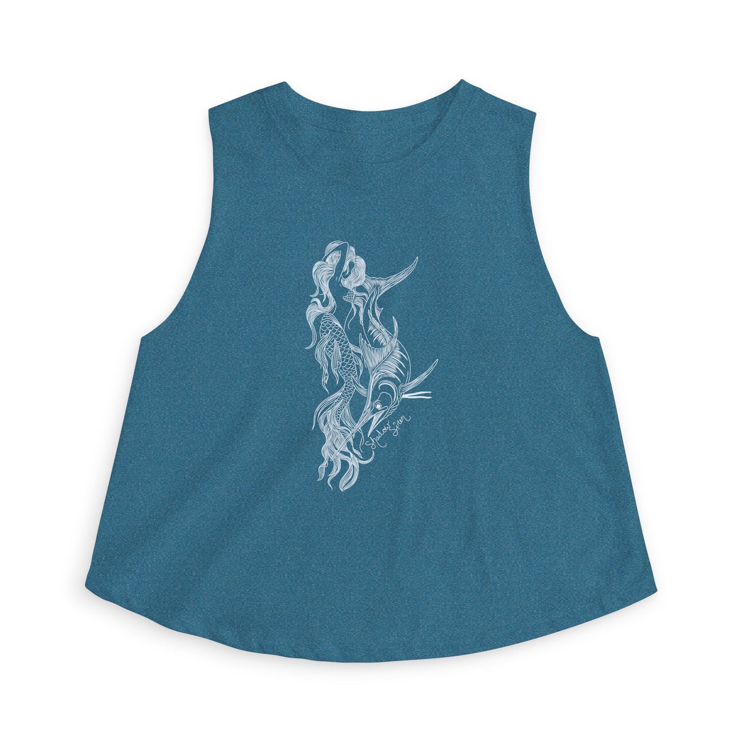Symbiosis Mermaid & Marlin Crop Top — Illustrated Sea Creature Graphic