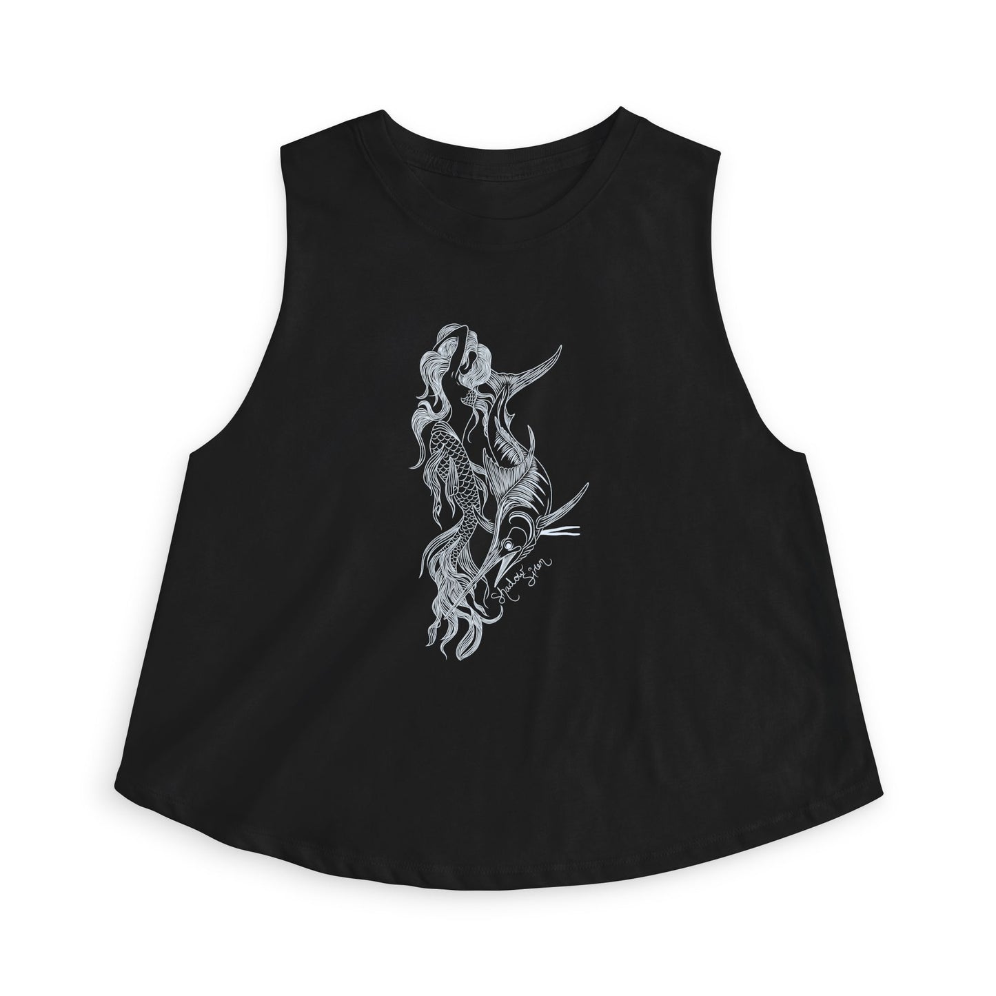 Symbiosis Mermaid & Marlin Crop Top — Illustrated Sea Creature Graphic
