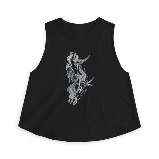 Symbiosis Mermaid & Marlin Crop Top — Illustrated Sea Creature Graphic