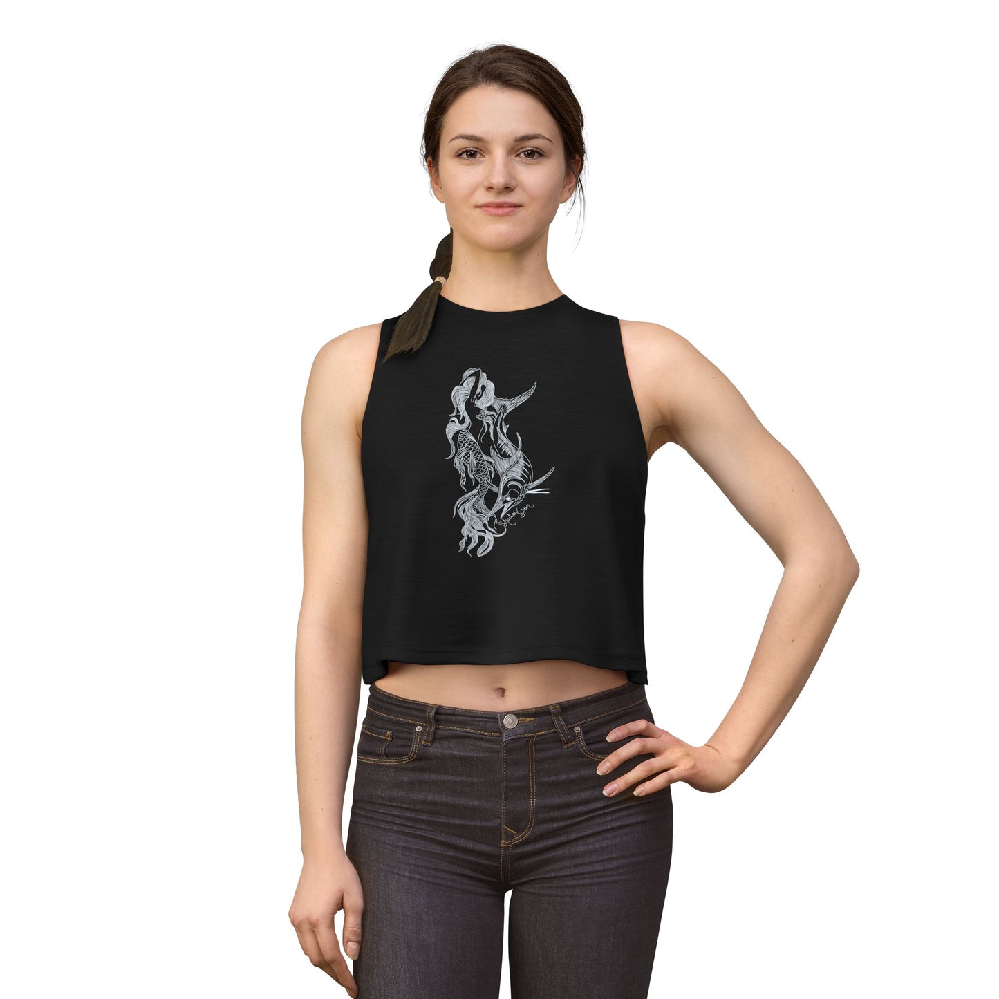 Symbiosis Mermaid & Marlin Crop Top — Illustrated Sea Creature Graphic