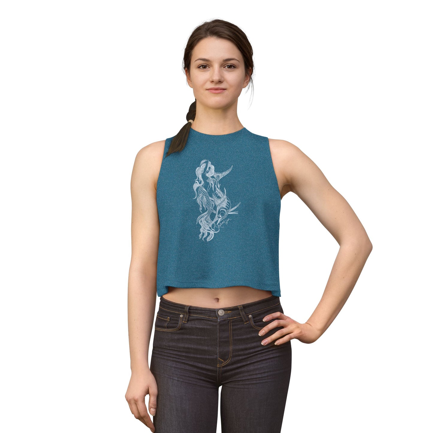 Symbiosis Mermaid & Marlin Crop Top — Illustrated Sea Creature Graphic