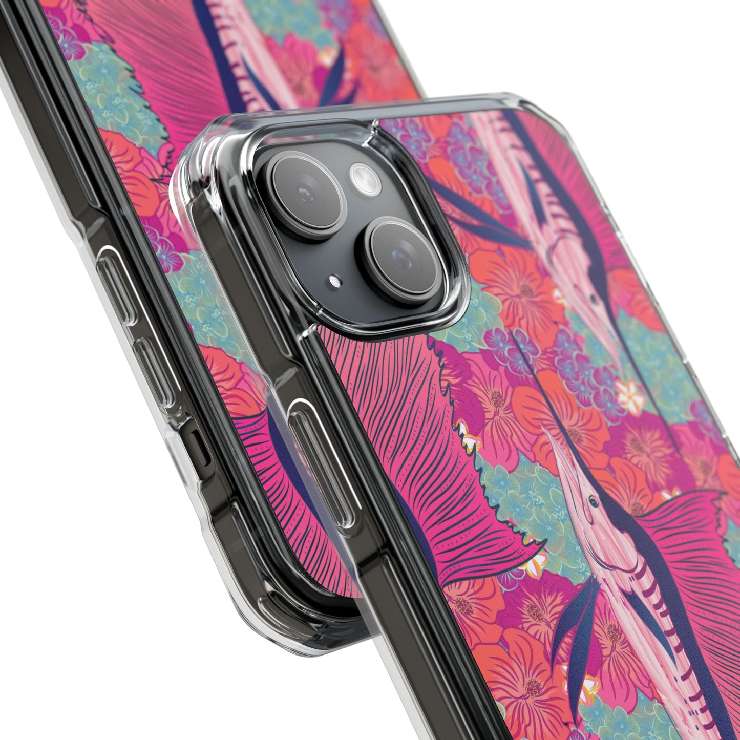 Watercolor pink sailfish over hibiscus Magnetic Clear Impact Cases