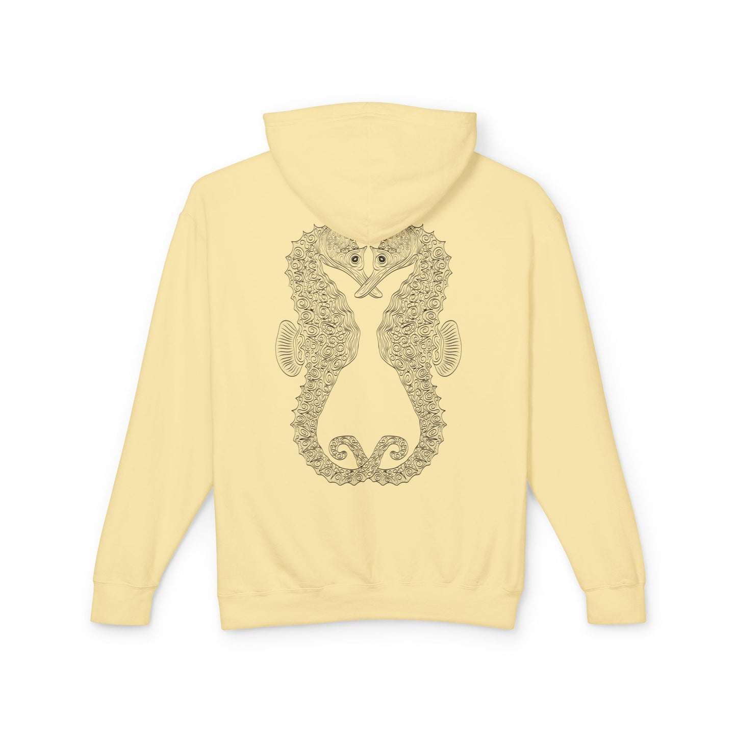 Seaside Seahorse Hoodie — Intricate Nautical Graphic Lightweight Hoodie
