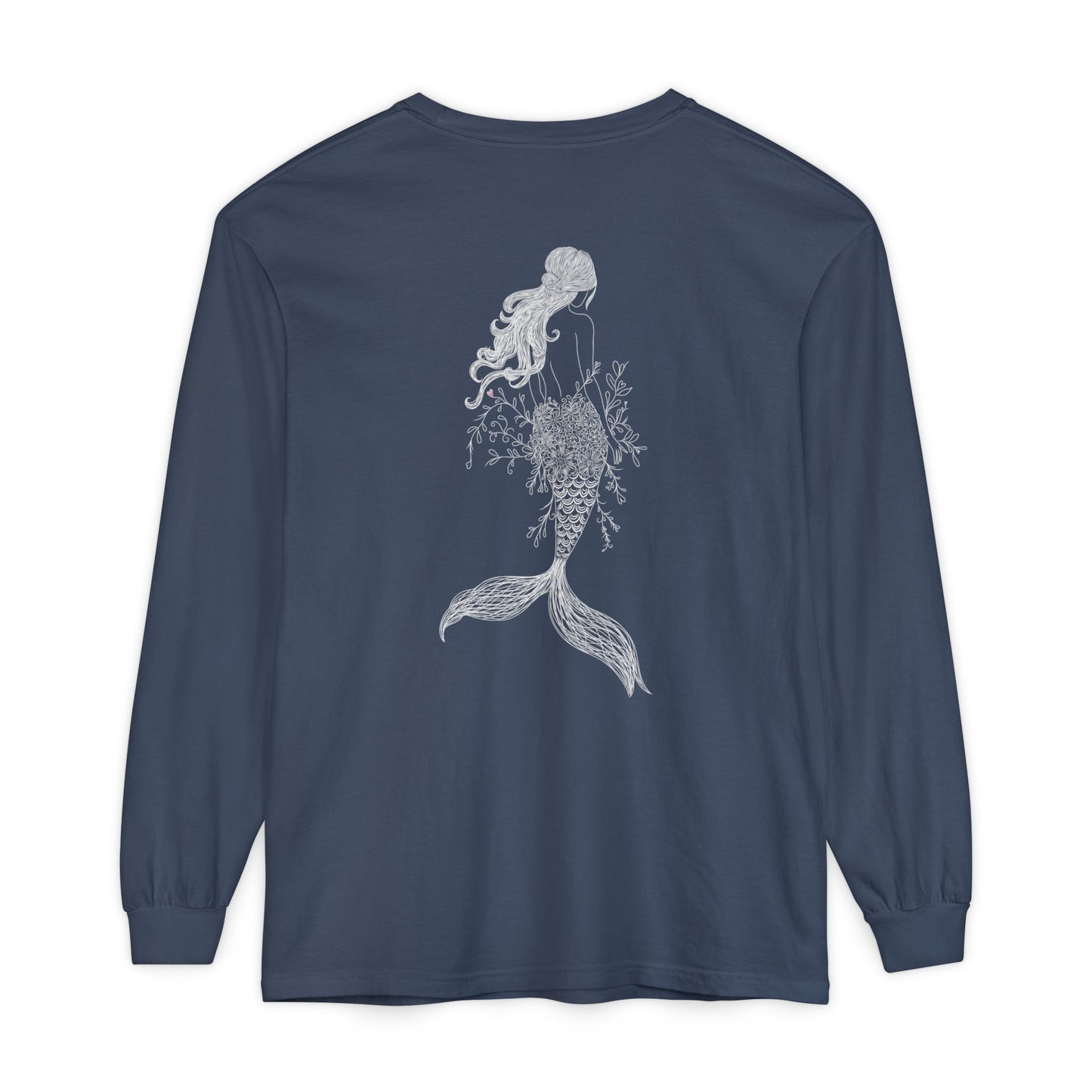 Mermaid Camdyn Long Sleeve Tee — Ocean Graphic Garment-Dyed Shirt