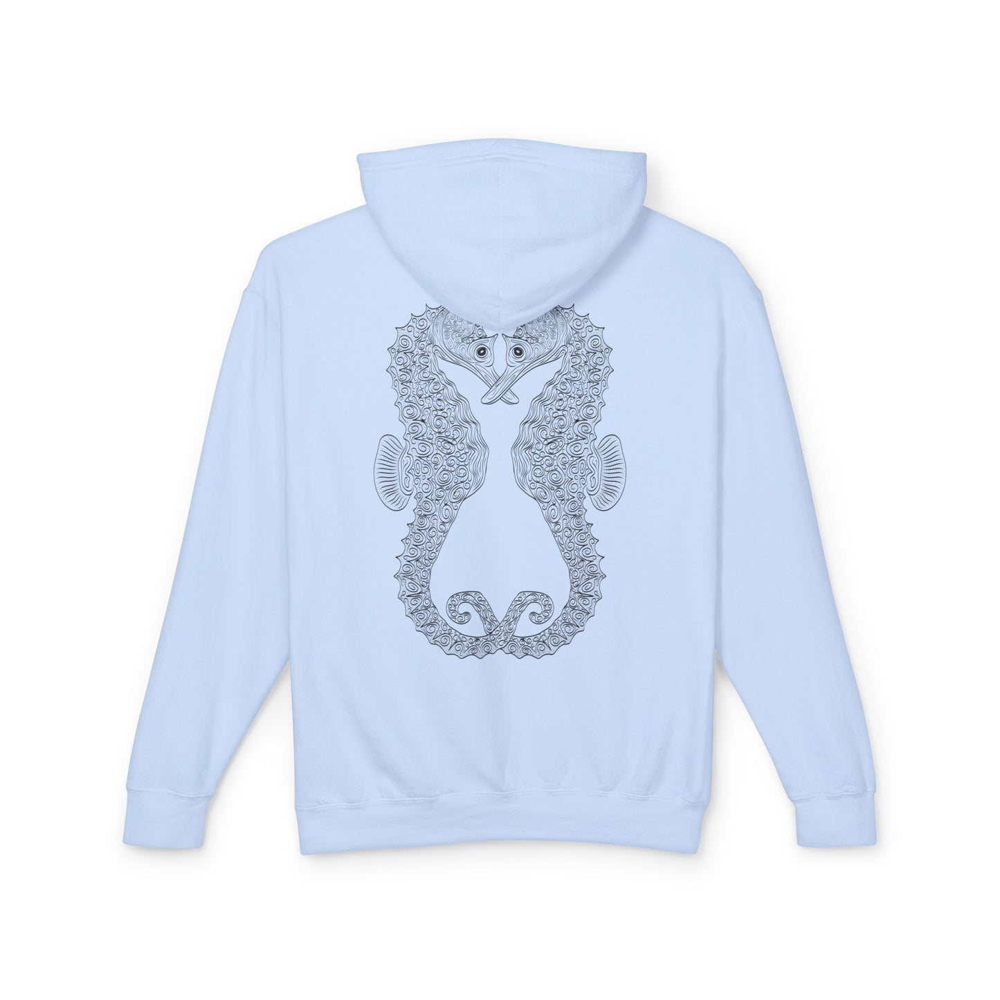 Seaside Seahorse Hoodie — Intricate Nautical Graphic Lightweight Hoodie