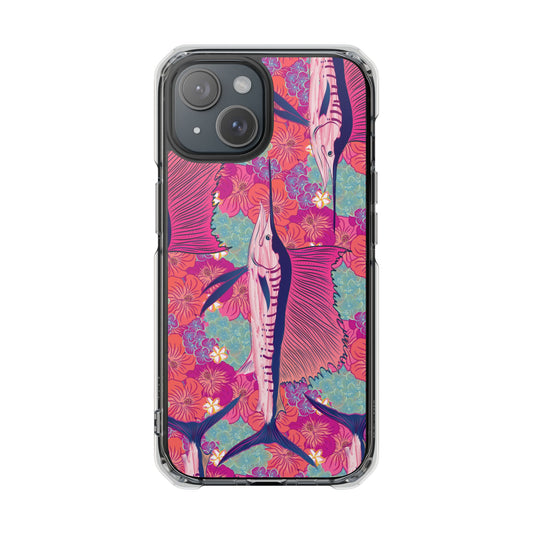 Watercolor pink sailfish over hibiscus Magnetic Clear Impact Cases