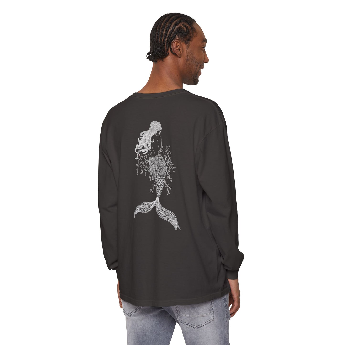 Mermaid Camdyn Long Sleeve Tee — Ocean Graphic Garment-Dyed Shirt