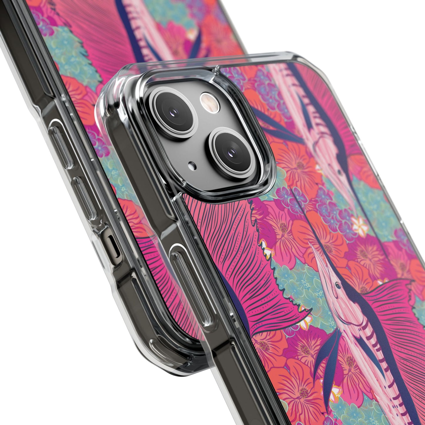 Watercolor pink sailfish over hibiscus Magnetic Clear Impact Cases
