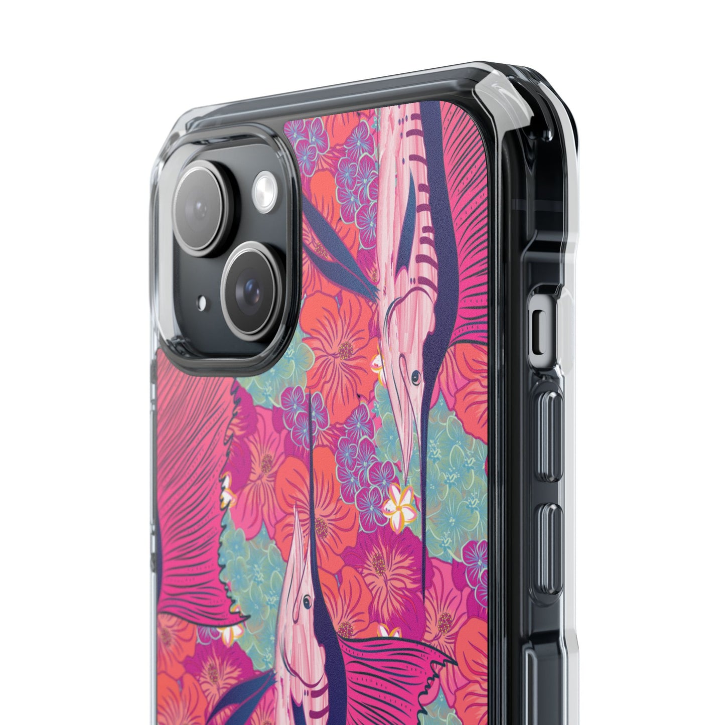 Watercolor pink sailfish over hibiscus Magnetic Clear Impact Cases