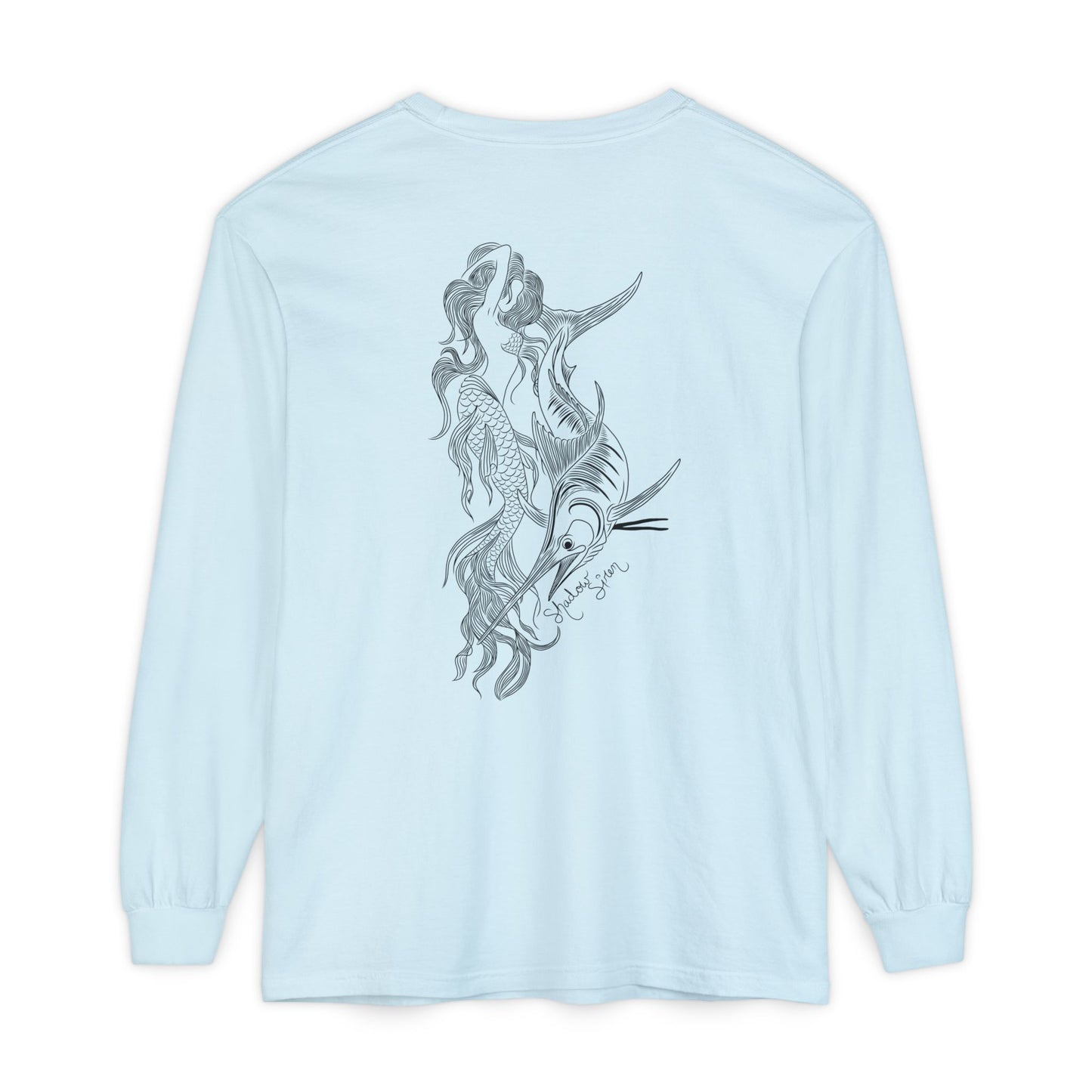 Symbiosis Mermaid & Marlin Long Sleeve Tee — "Endless Ocean" Garment-Dyed Shirt