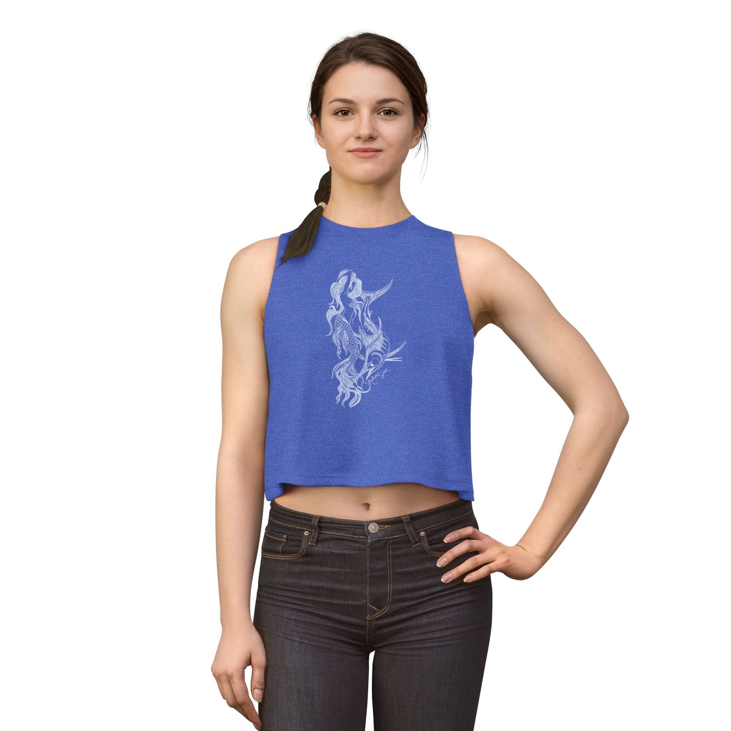 Symbiosis Mermaid & Marlin Crop Top — Illustrated Sea Creature Graphic