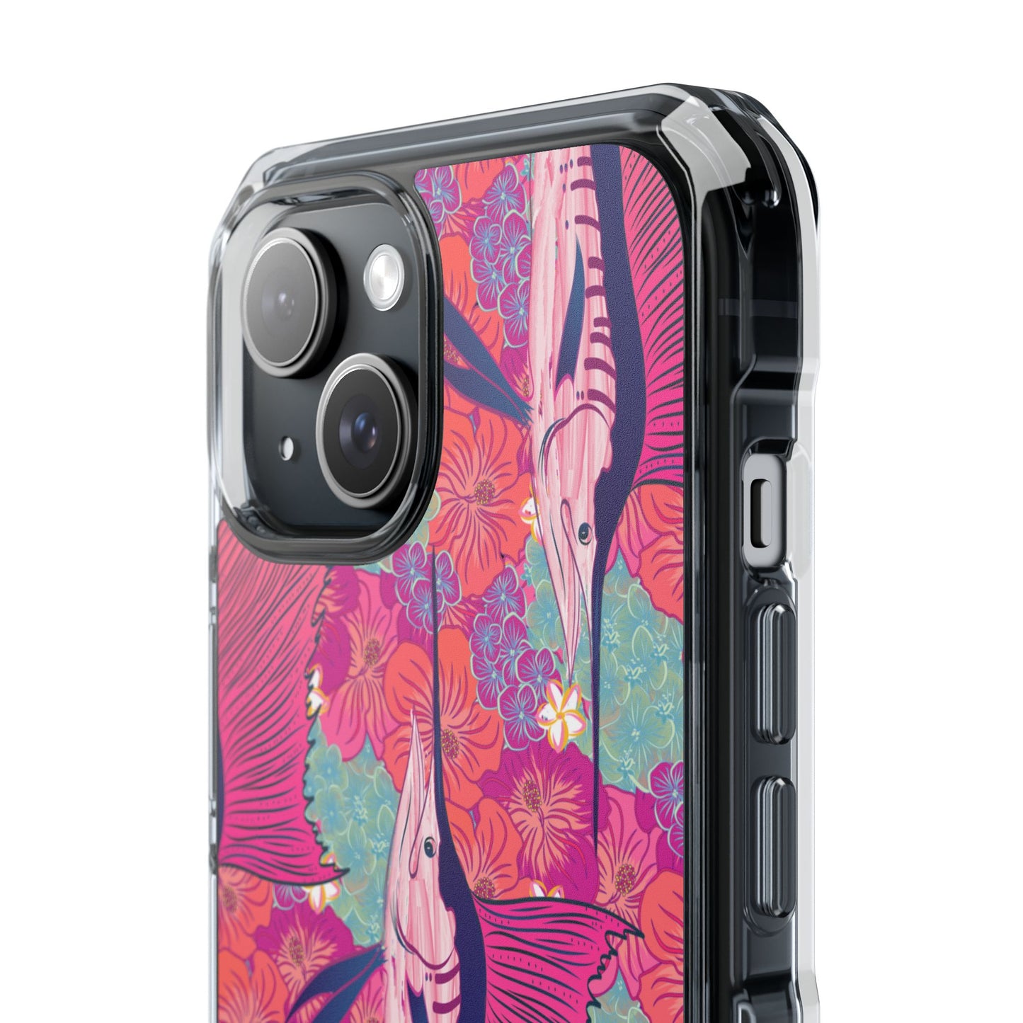 Watercolor pink sailfish over hibiscus Magnetic Clear Impact Cases