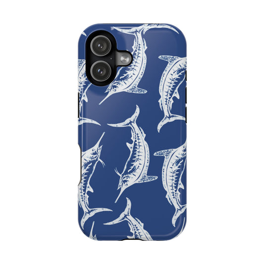 White Marlin Pattern Magnetic Phone Case, Coastal Gifts, Marine-Themed Accessories