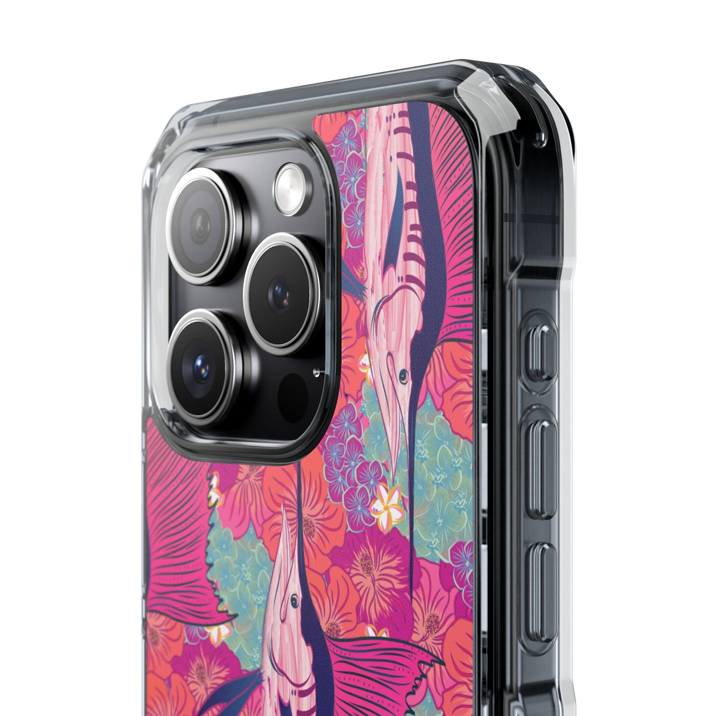 Watercolor pink sailfish over hibiscus Magnetic Clear Impact Cases