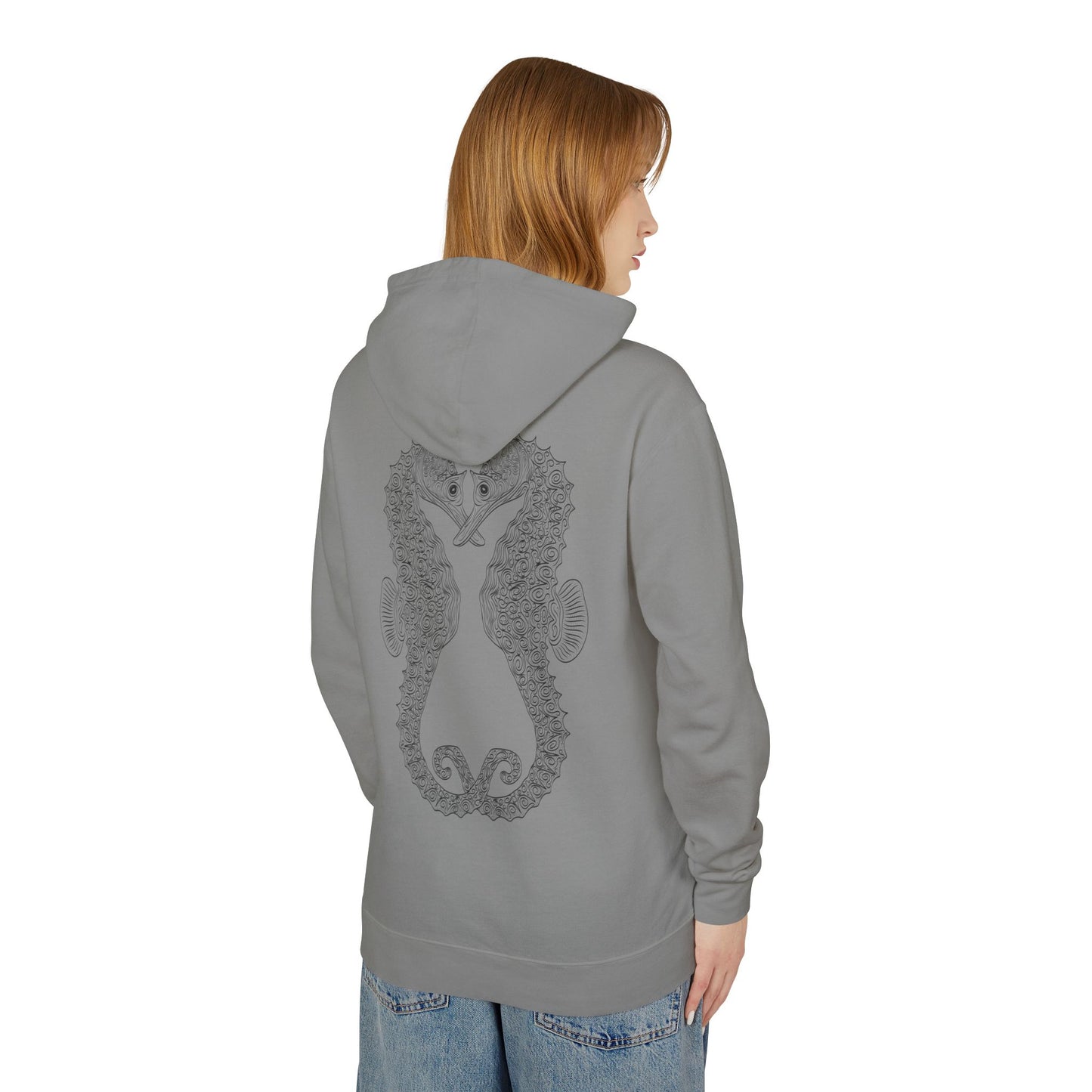 Seaside Seahorse Hoodie — Intricate Nautical Graphic Lightweight Hoodie