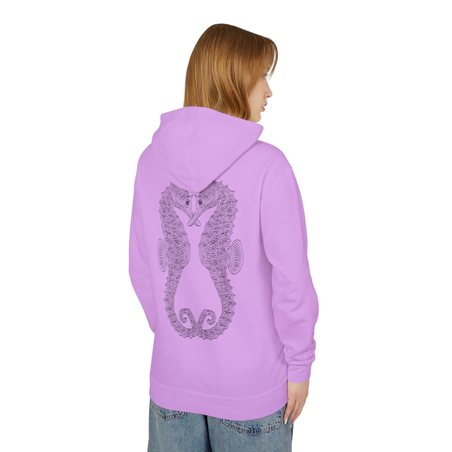 Seaside Seahorse Hoodie — Intricate Nautical Graphic Lightweight Hoodie