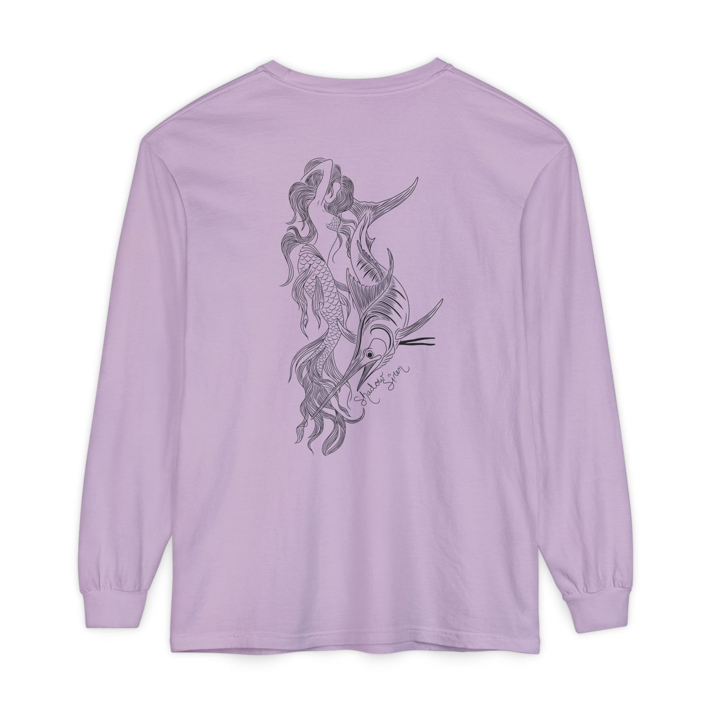 Symbiosis Mermaid & Marlin Long Sleeve Tee — "Endless Ocean" Garment-Dyed Shirt