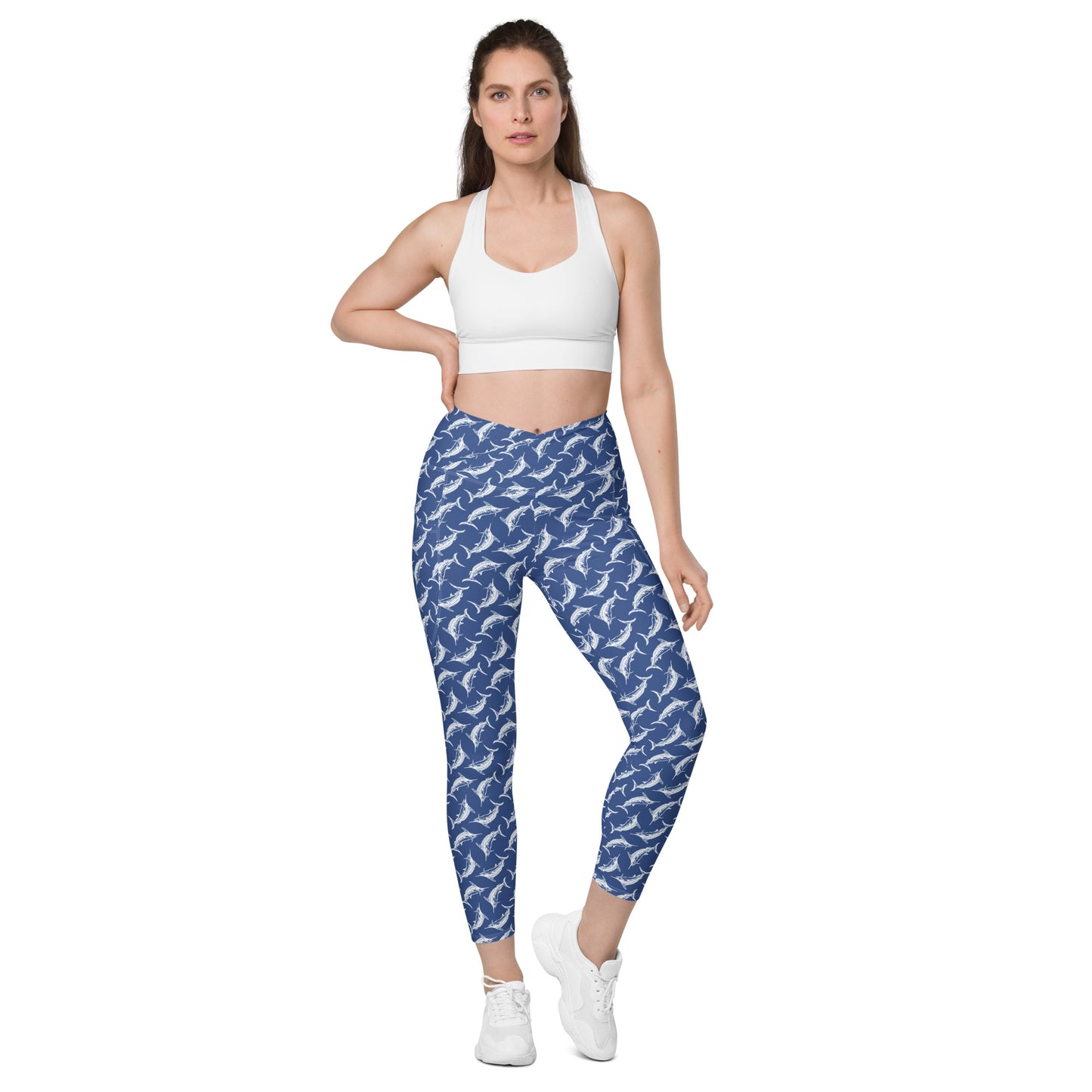 White marlin Crossover leggings with pockets