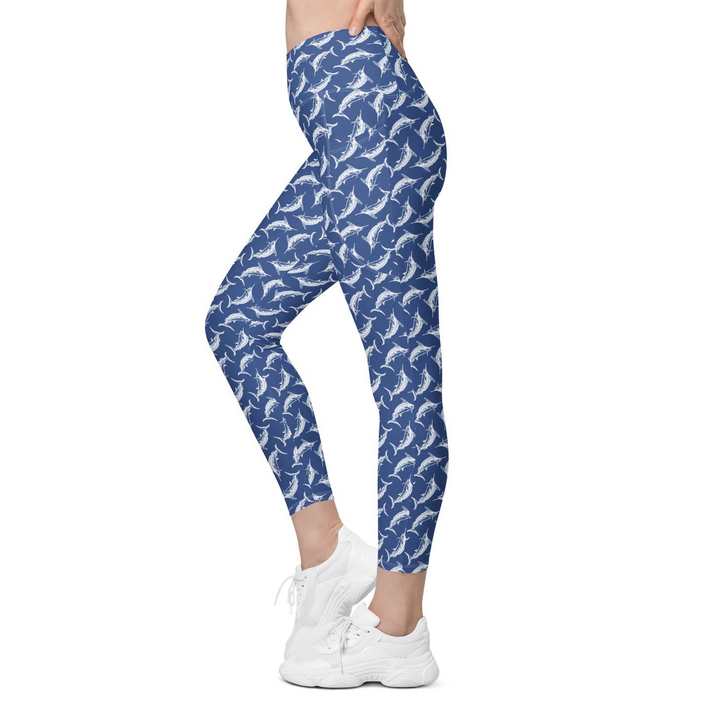 White marlin Crossover leggings with pockets