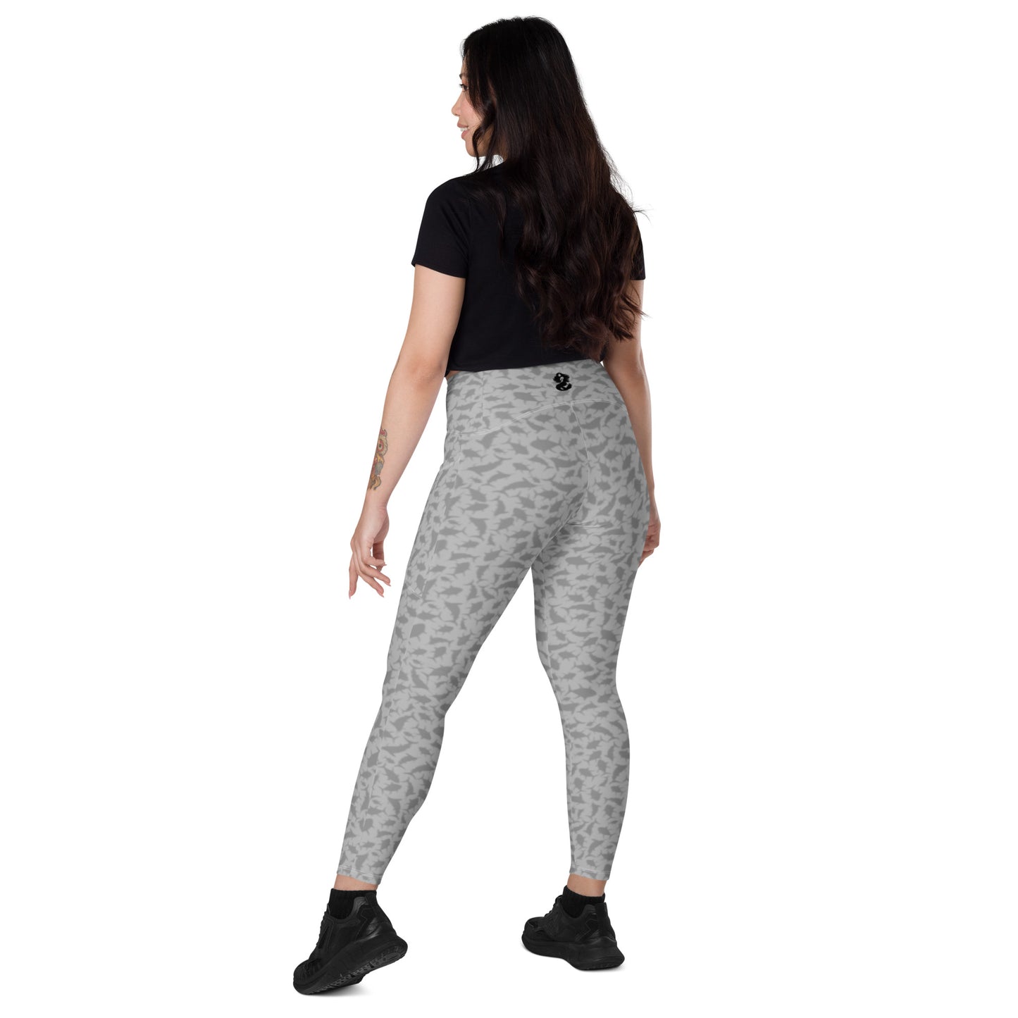 Scatter Tuna Marlin charcoal Crossover leggings with pockets