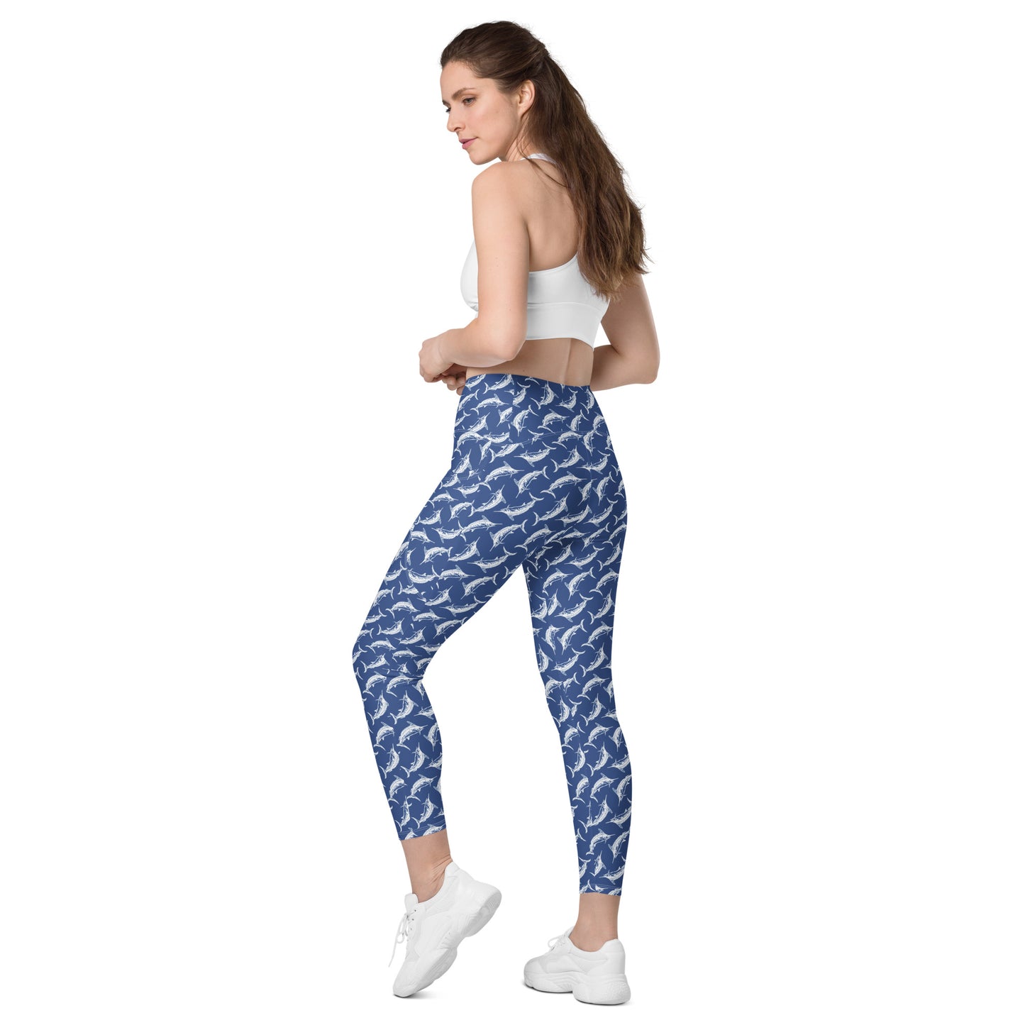 White marlin Crossover leggings with pockets