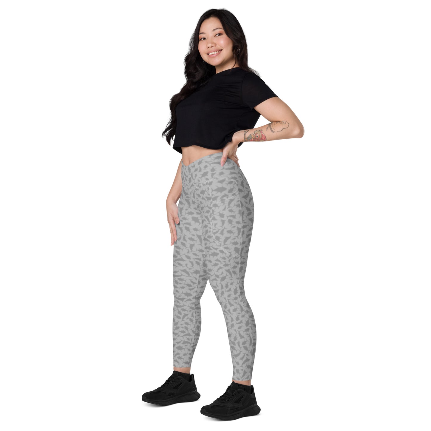 Scatter Tuna Marlin charcoal Crossover leggings with pockets