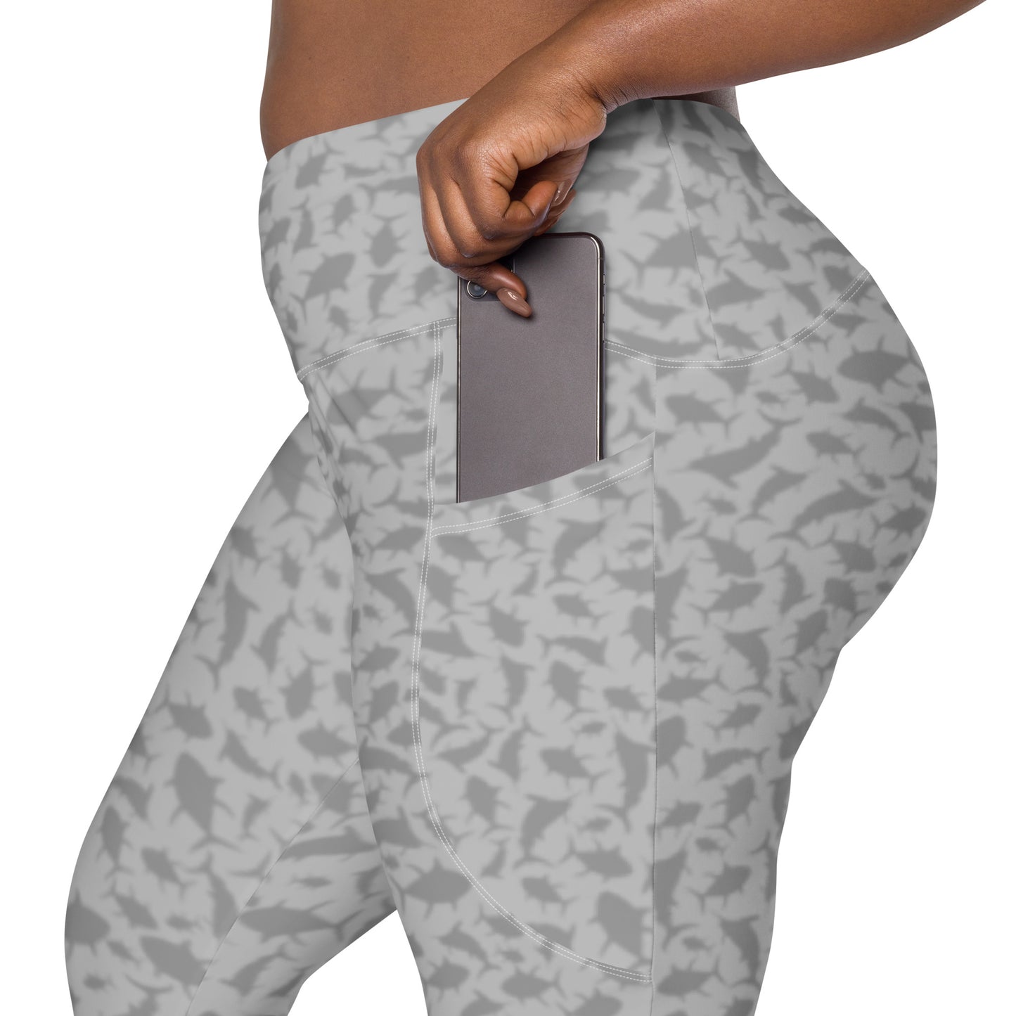 Scatter Tuna Marlin charcoal Crossover leggings with pockets