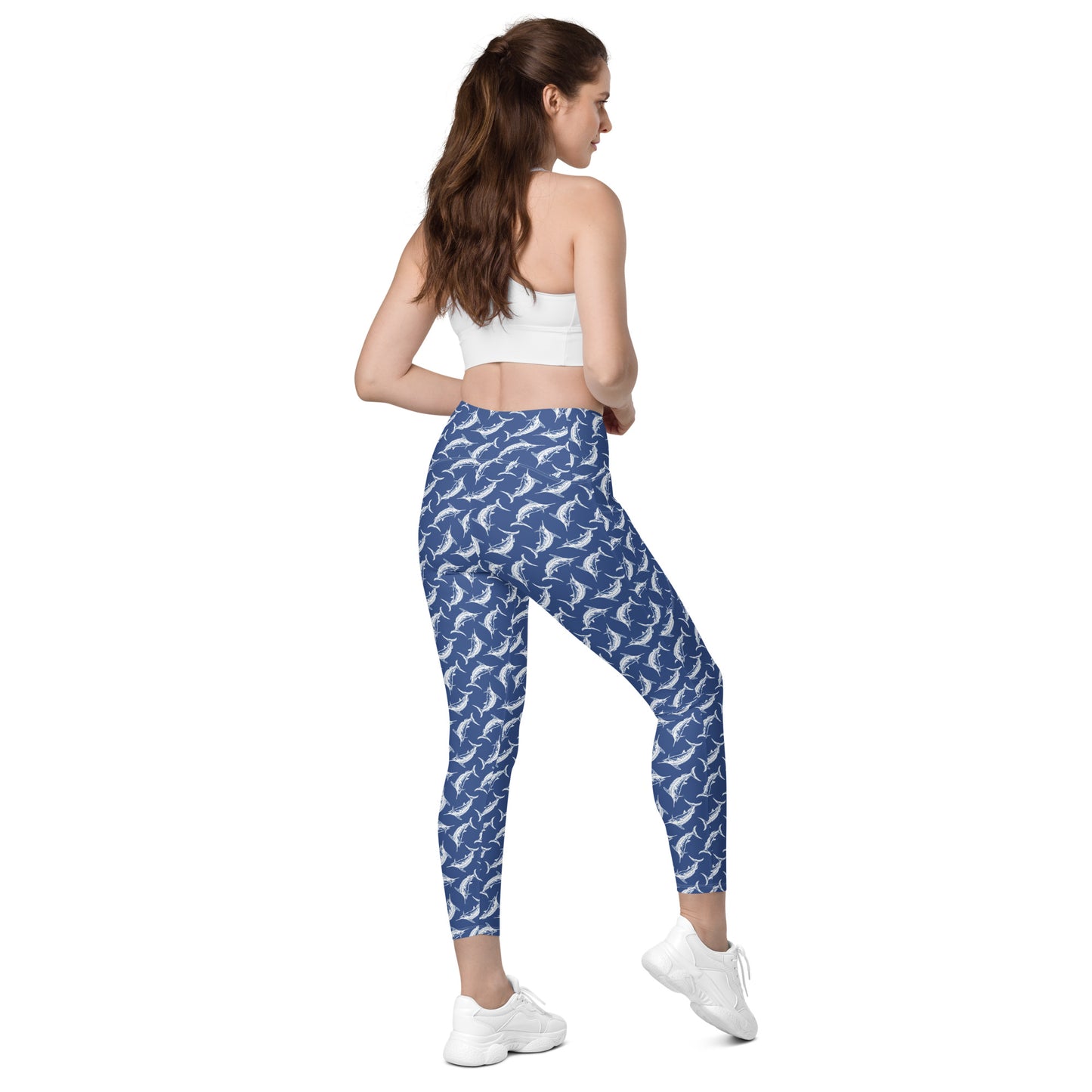 White marlin Crossover leggings with pockets