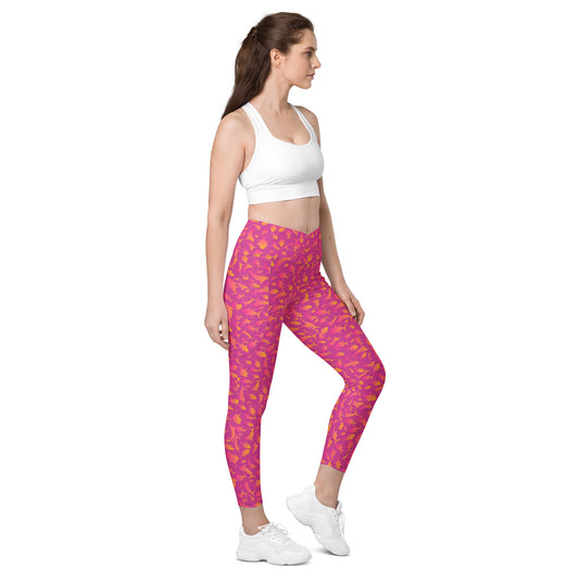 Marlin Tuna scatter hot pink orange ombré Crossover leggings with pockets