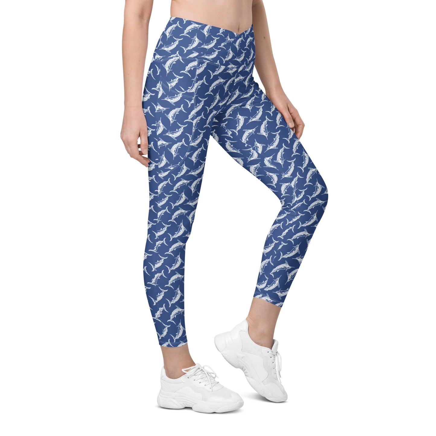 White marlin Crossover leggings with pockets