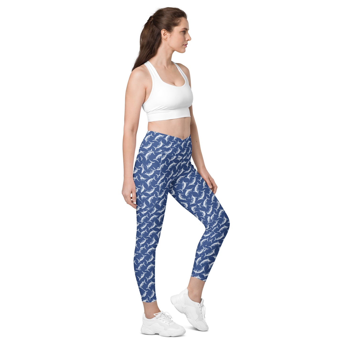 White marlin Crossover leggings with pockets