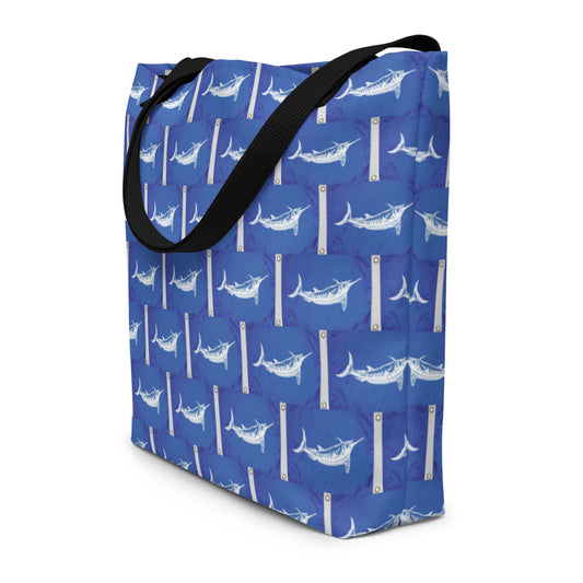 White Marlin Release Flag All-Over Print Large Tote Bag