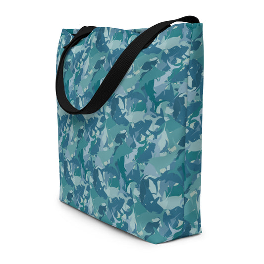 Teal Time Marlin Camo All-Over Print Large Tote Bag