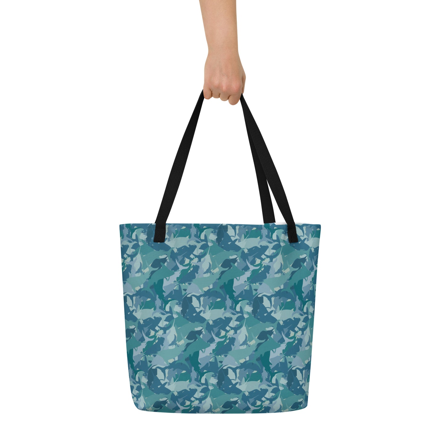 Teal Time Marlin Camo All-Over Print Large Tote Bag