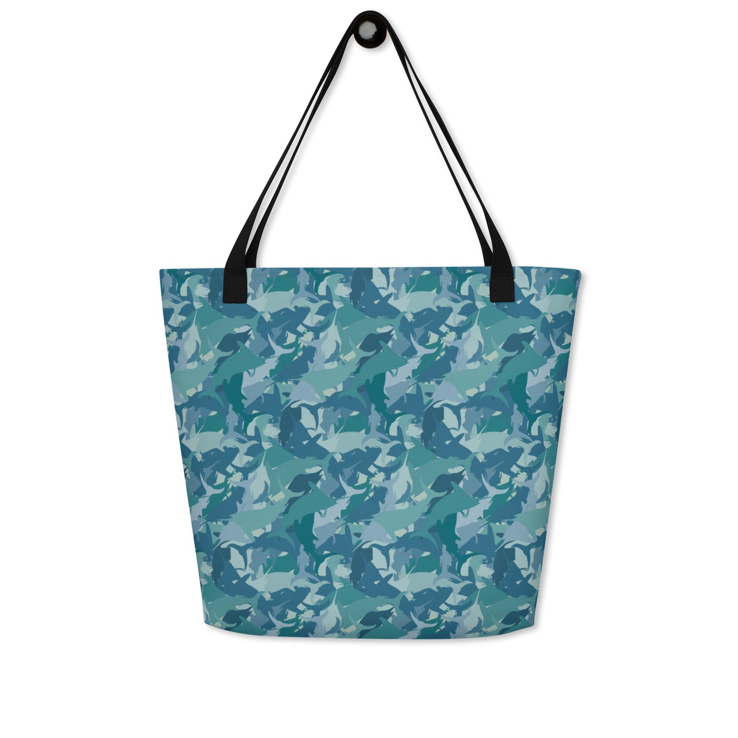 Teal Time Marlin Camo All-Over Print Large Tote Bag