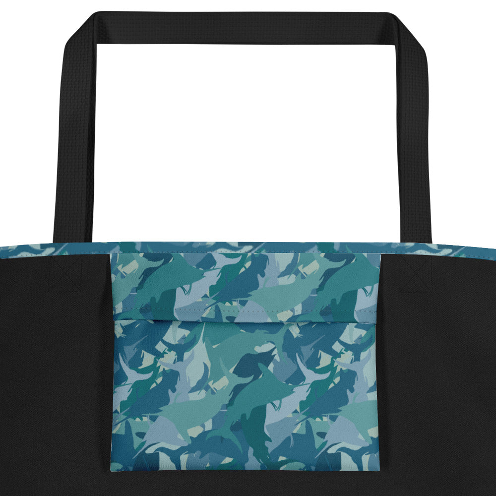 Teal Time Marlin Camo All-Over Print Large Tote Bag