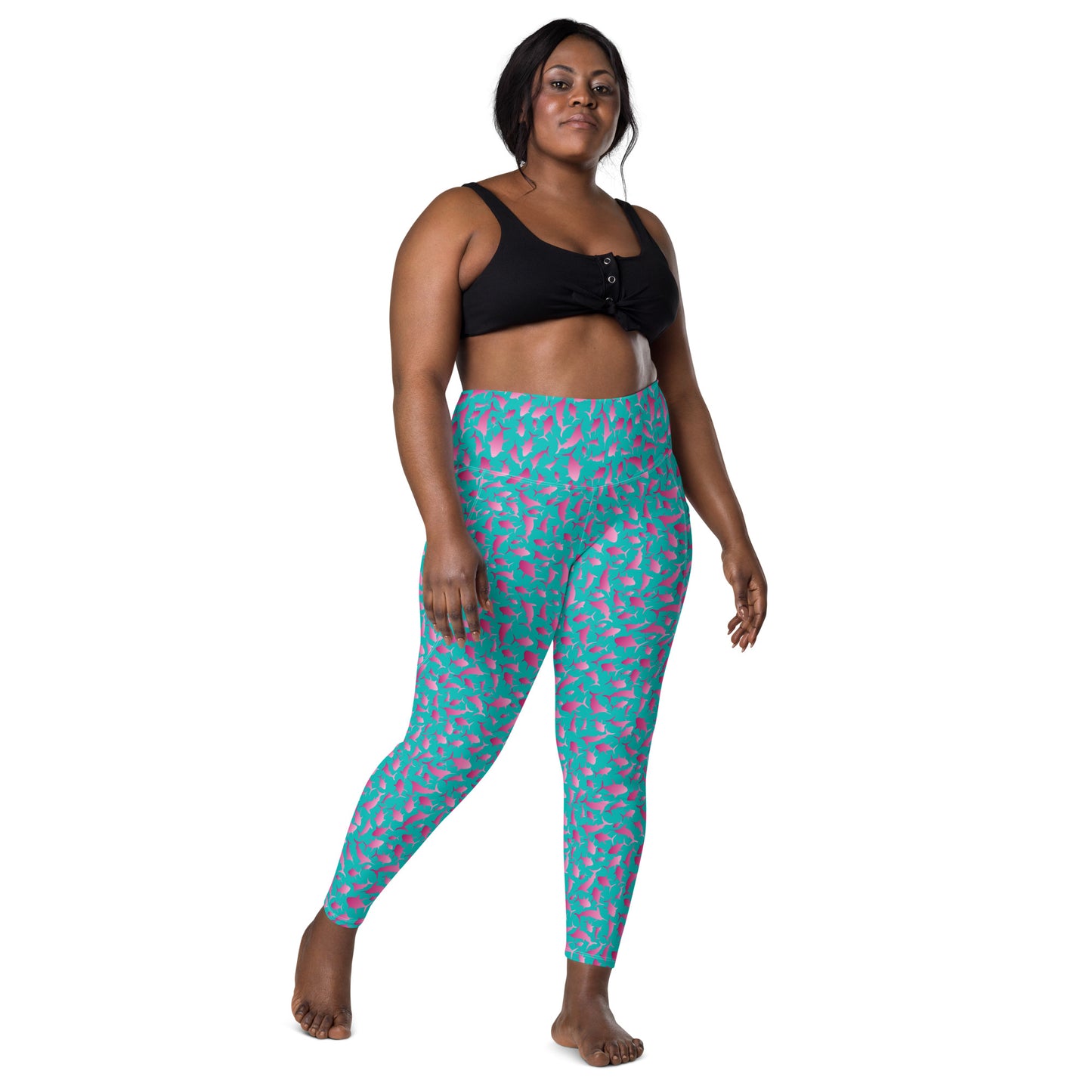 Marlin Tuna Scatter pink ombré on teal Leggings with pockets