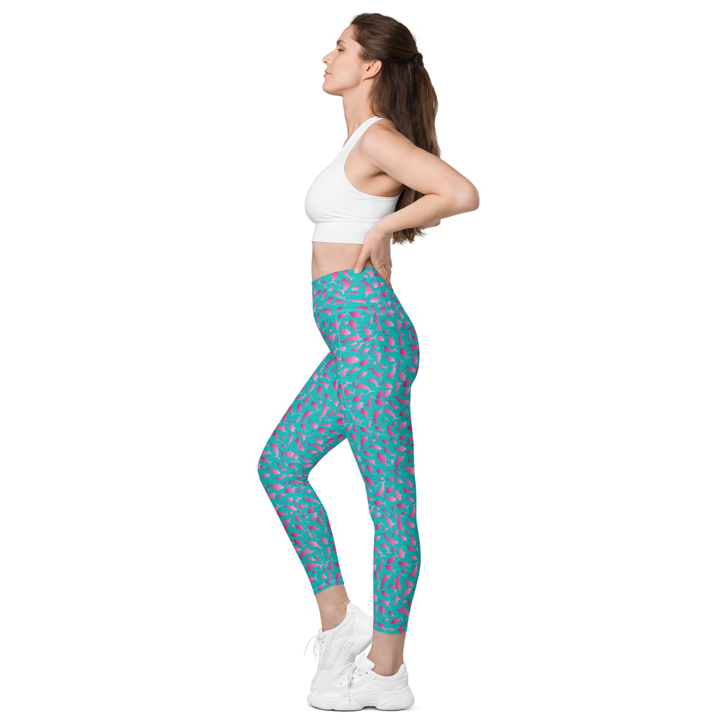 Marlin Tuna Scatter pink ombré on teal Leggings with pockets