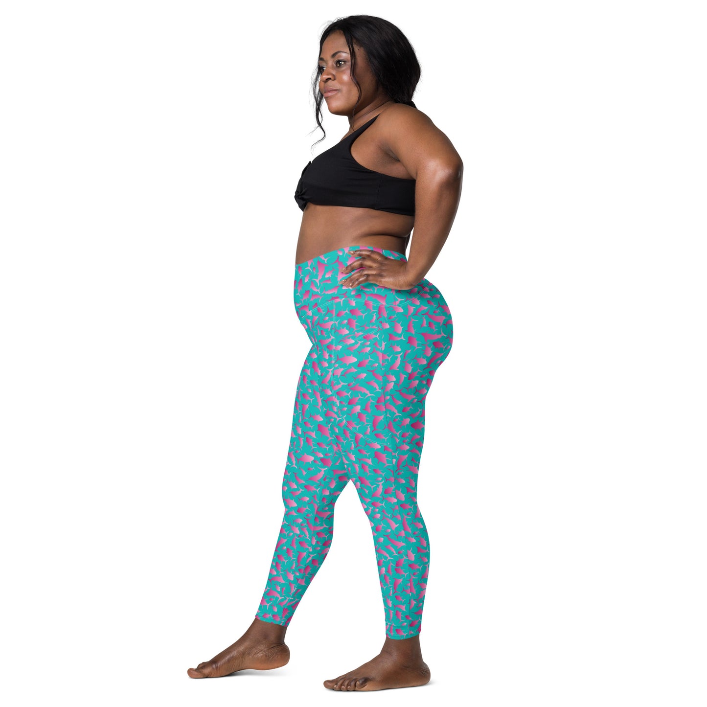 Marlin Tuna Scatter pink ombré on teal Leggings with pockets