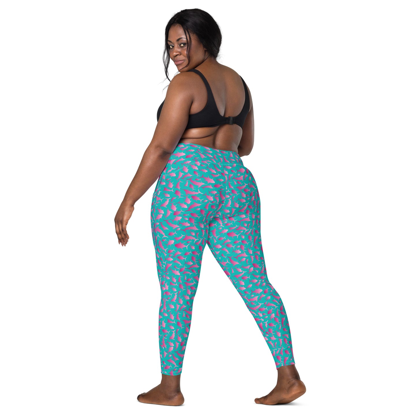 Marlin Tuna Scatter pink ombré on teal Leggings with pockets