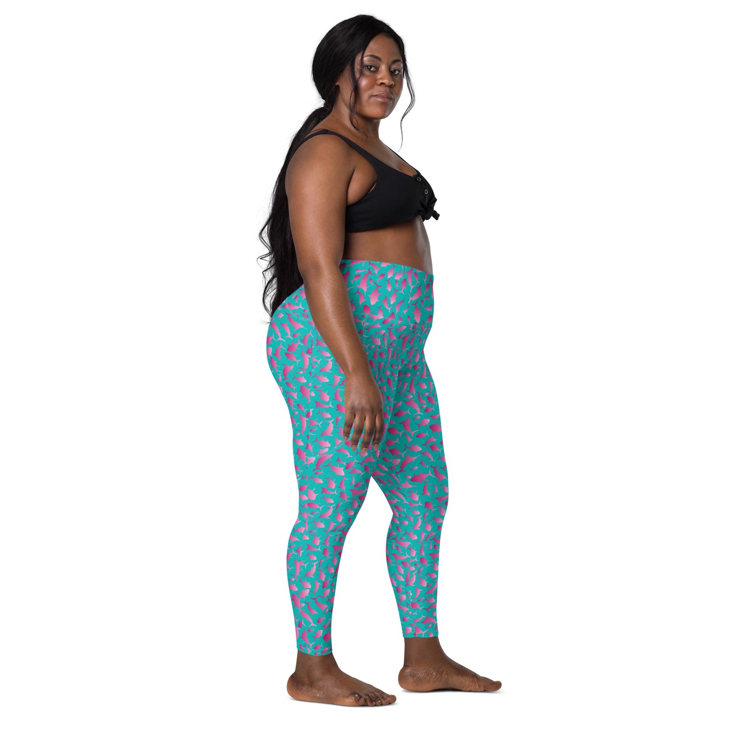 Marlin Tuna Scatter pink ombré on teal Leggings with pockets