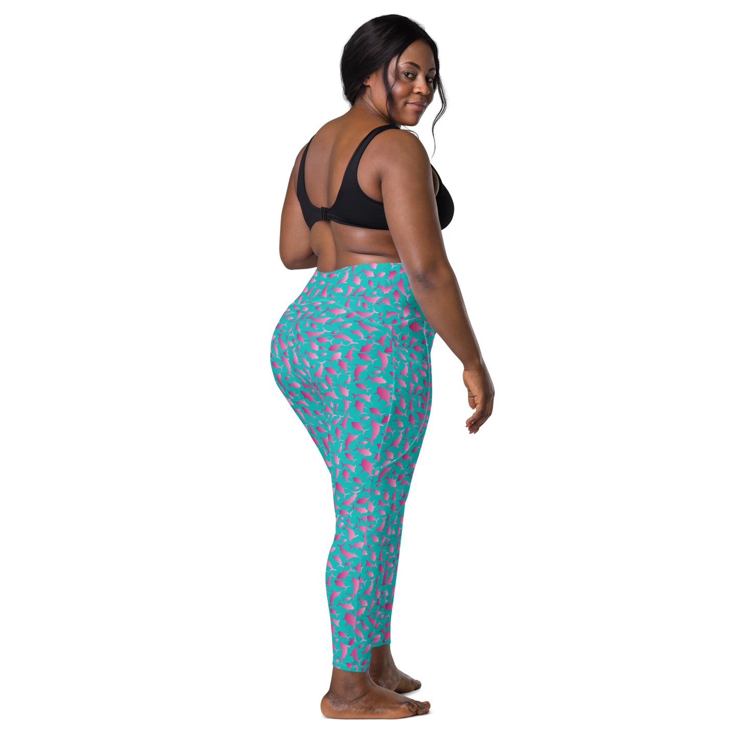 Marlin Tuna Scatter pink ombré on teal Leggings with pockets