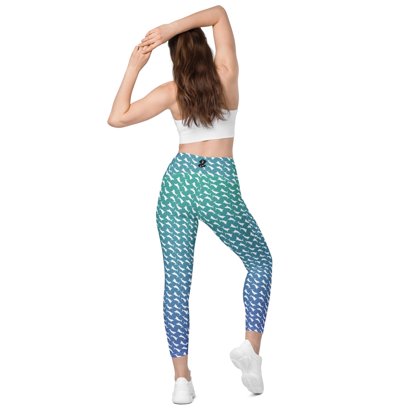 White Marlin Scatter Ombré’ Crossover leggings with pockets